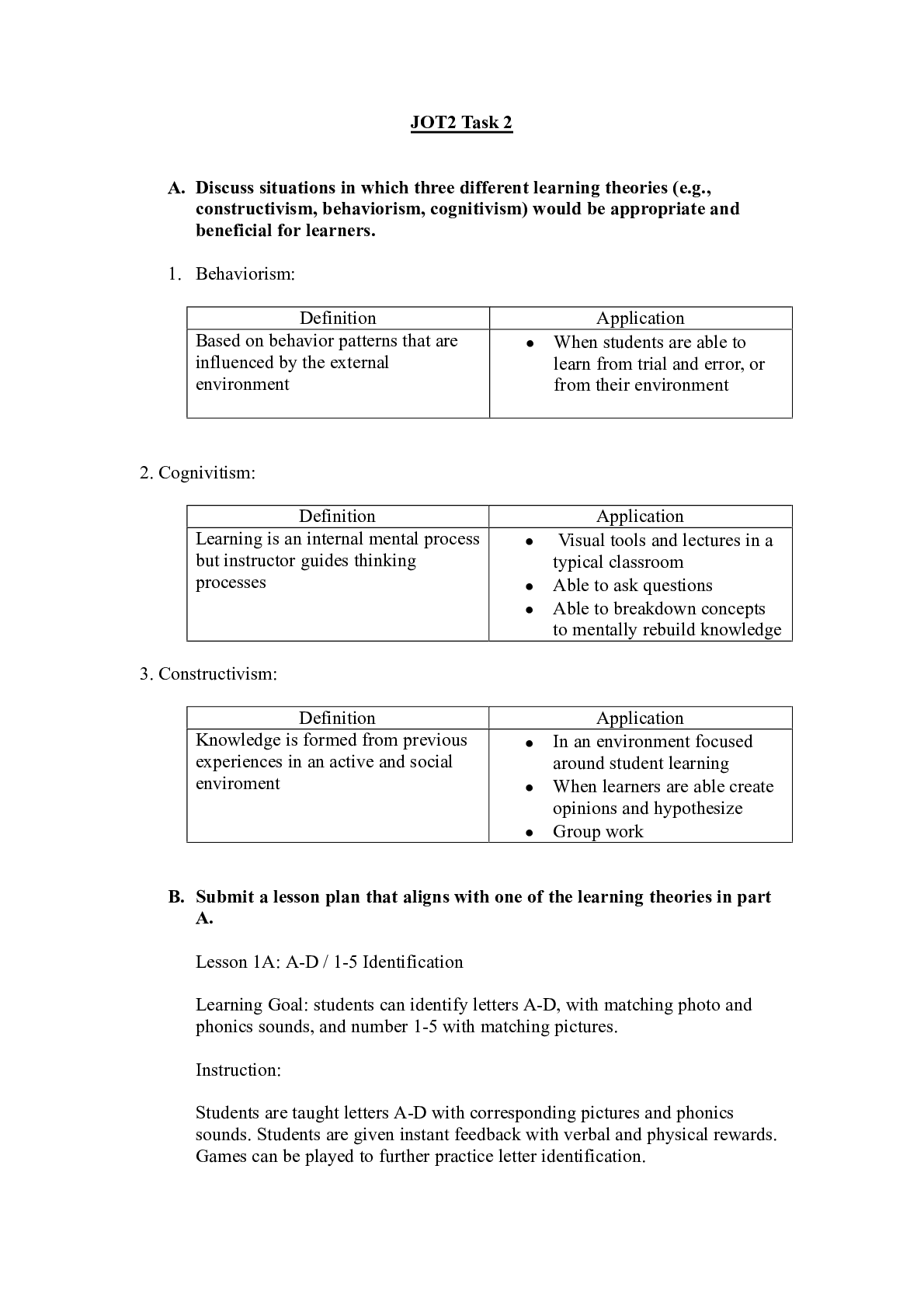 Preview image of JOT2 Task 2.docx  JOT2 Task 2  A.Discuss situations in whichÂ threeÂ different learning th document